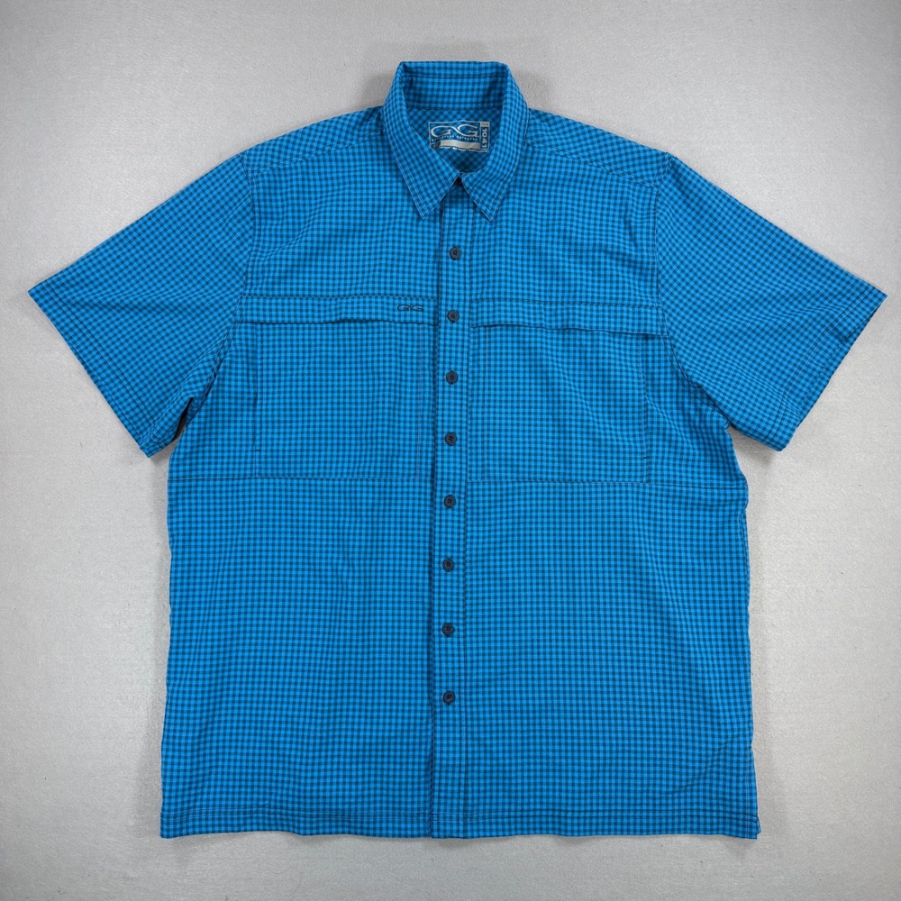 GameGuard Fishing Shirt Mens 2X Blue Gingham Short Sleeve Vented Outdoor Hiking